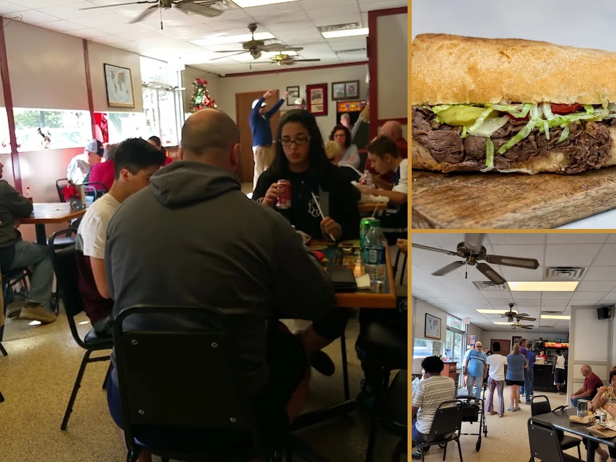 Counter-service sandwich shop interior with casual seating.