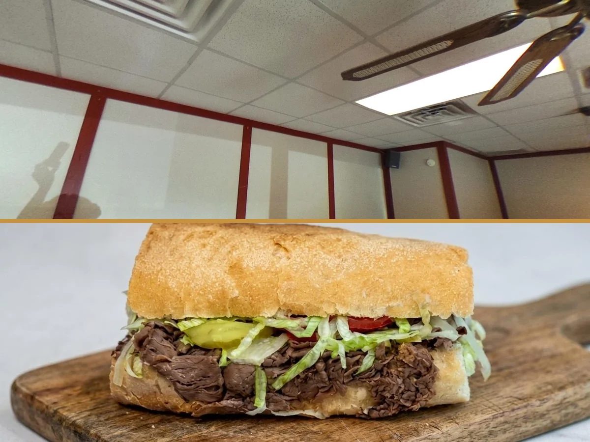 Counter-service sandwich shop interior with casual seating.